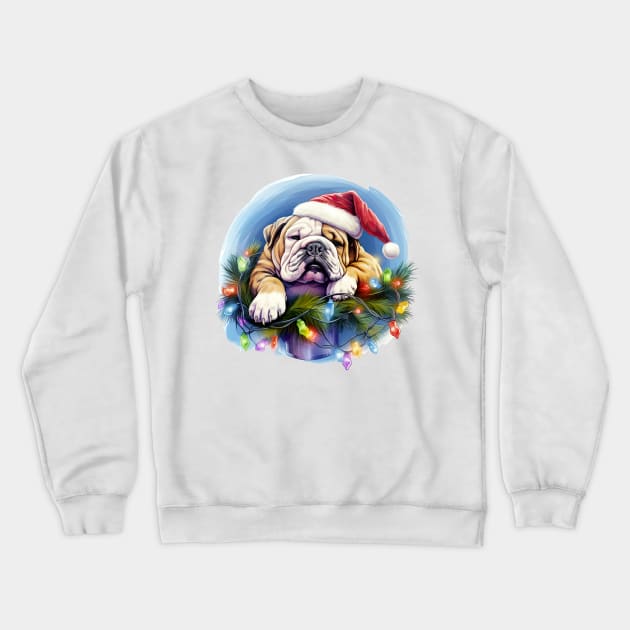 Lazy Bulldog at Christmas Crewneck Sweatshirt by Chromatic Fusion Studio